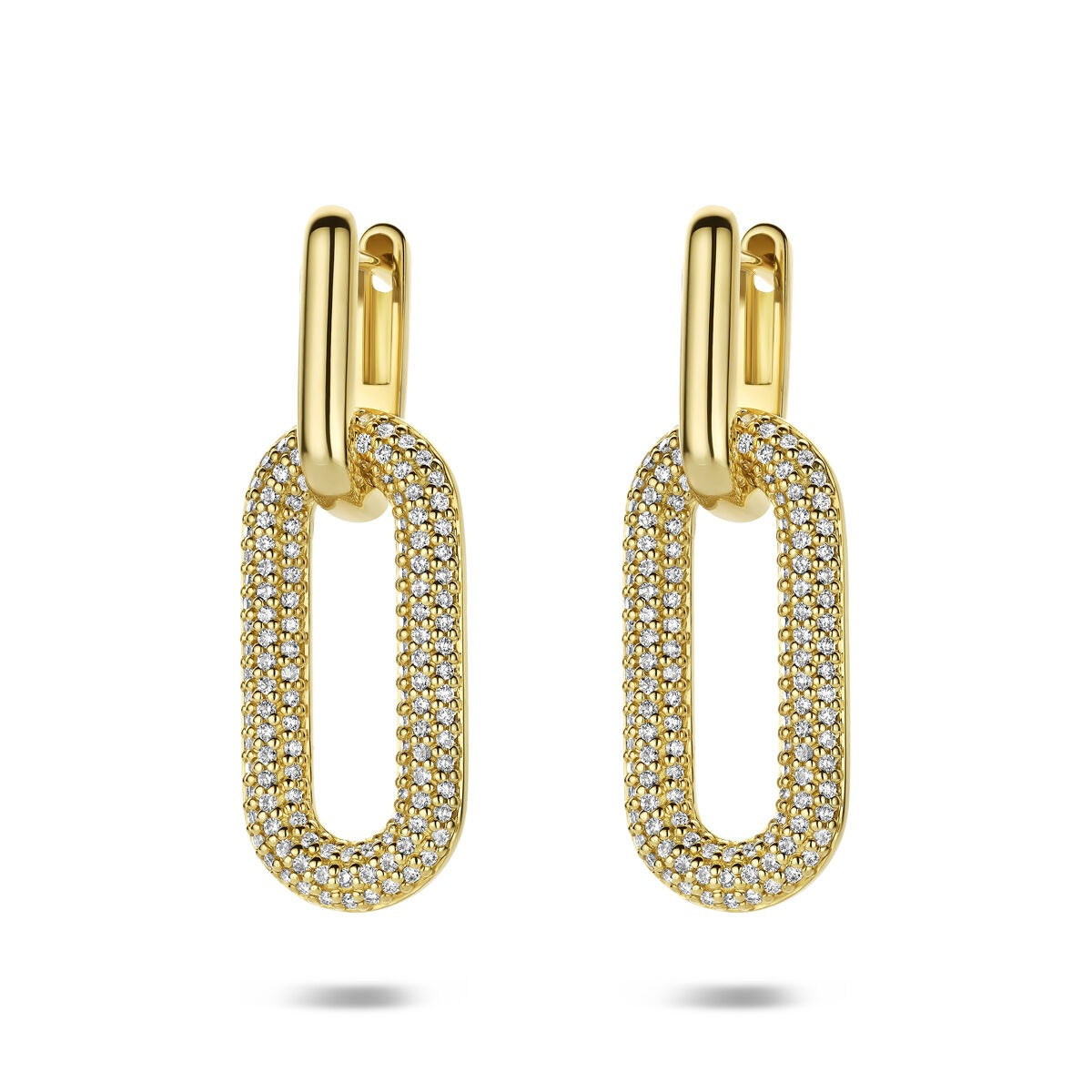 14k goldene Ohrhänger mit Diamanten, ovaler Form und funkelndem Design