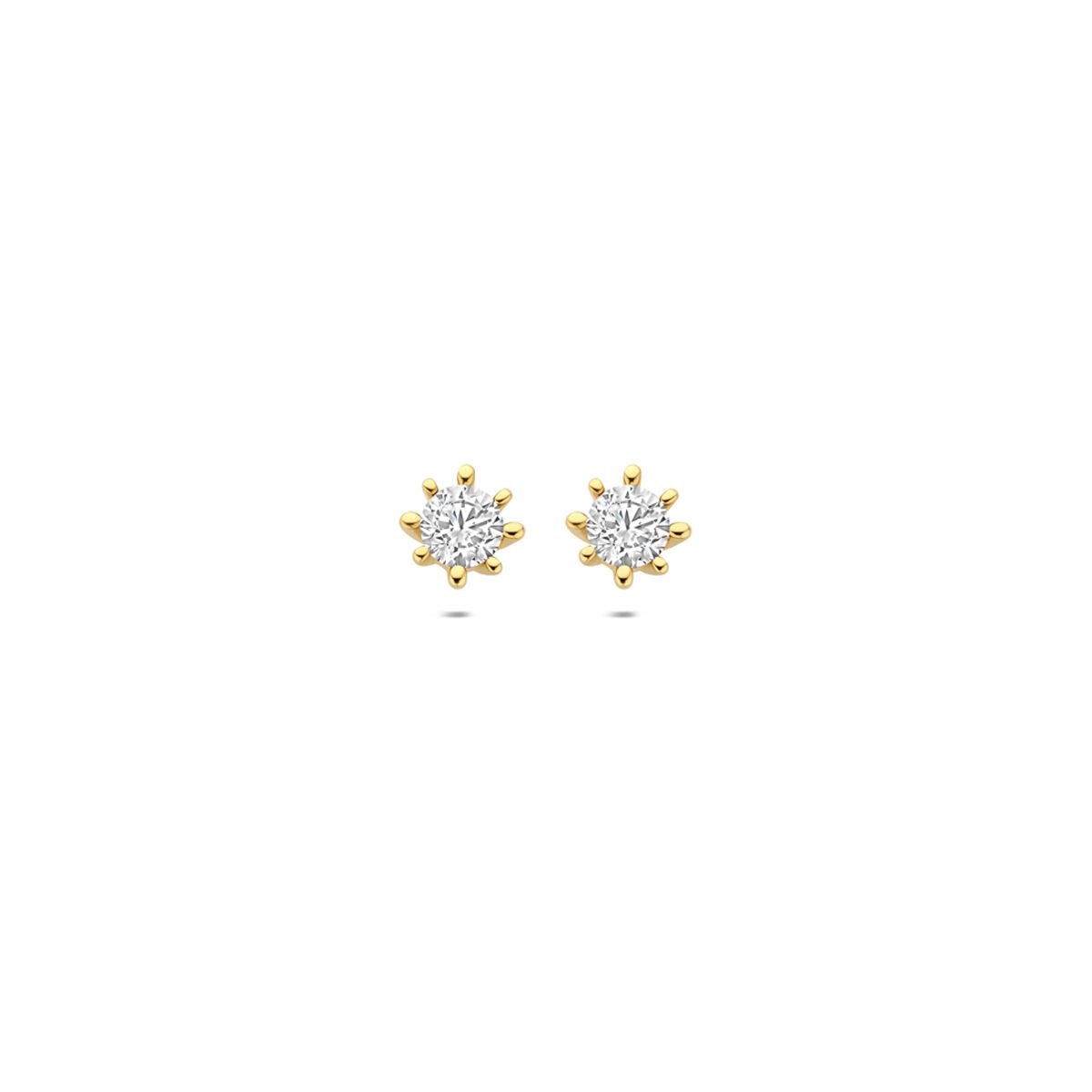 9k goldene Ohrstecker mit Zirkonia in Blumenform und funkelnden Steinen