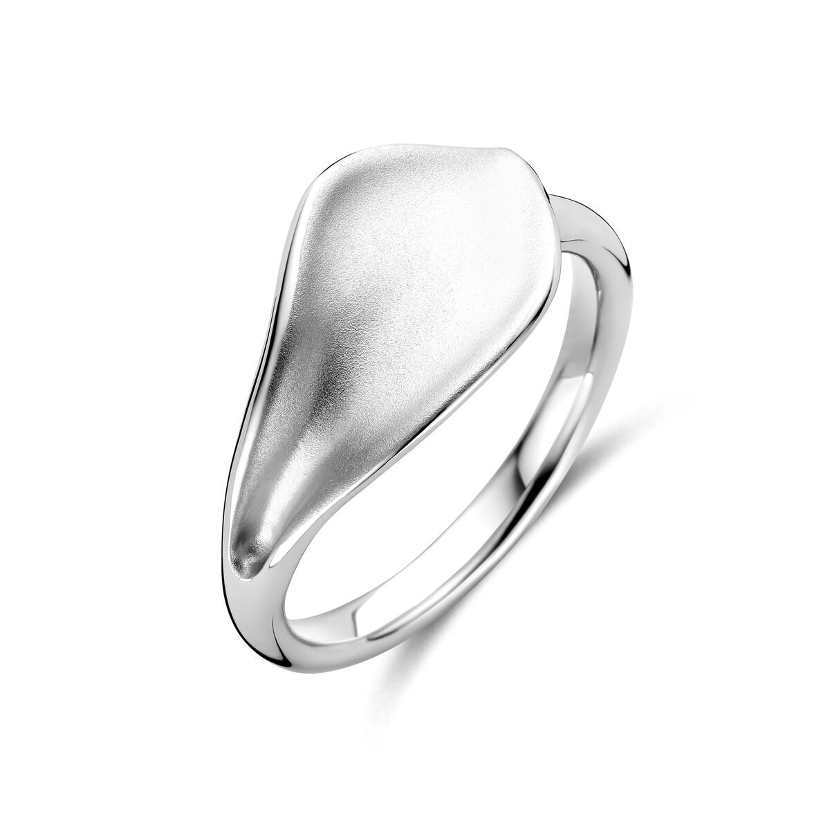 Ring aus rhodiniertem Silber mit breiter, glatter Oberfläche und geschwungenem Design