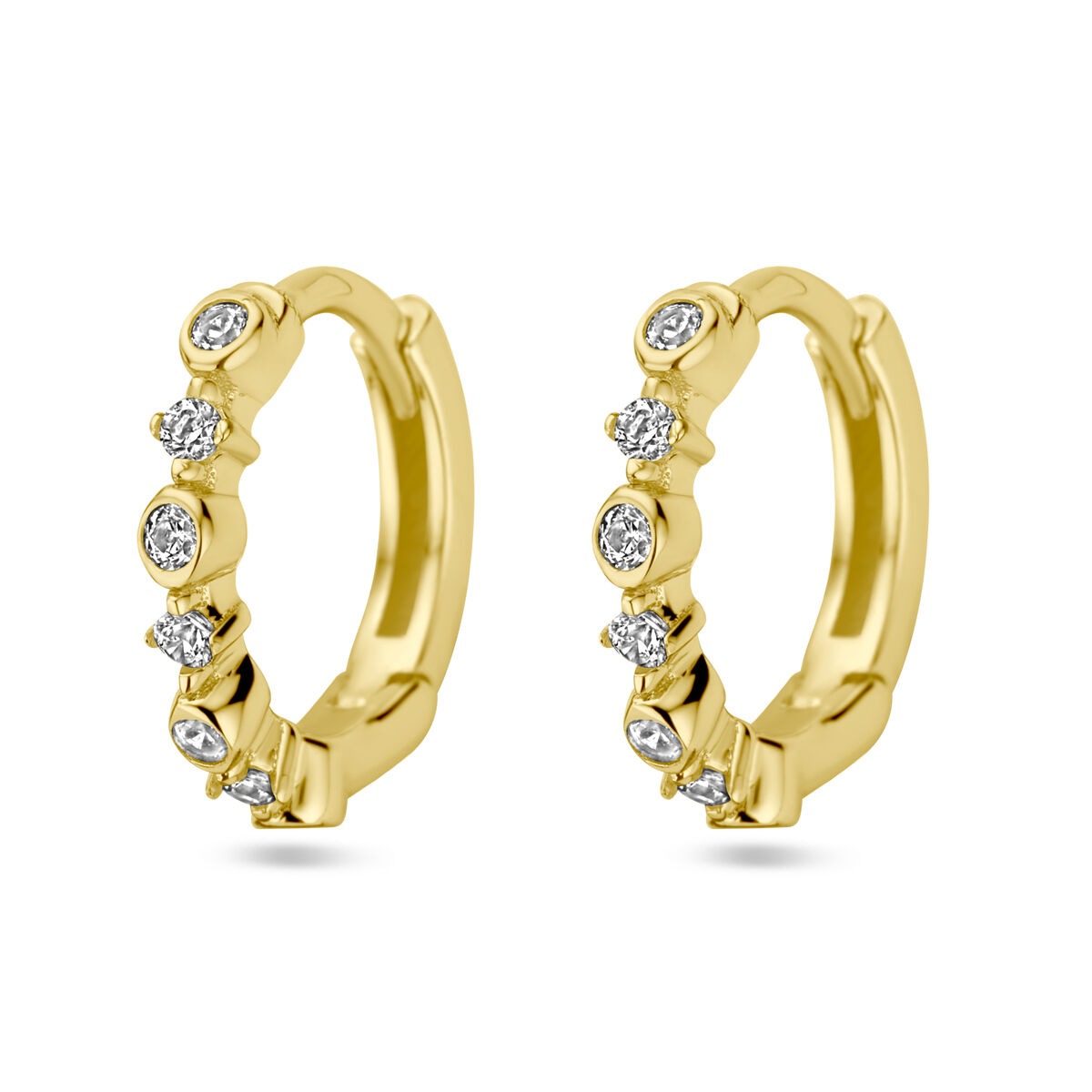 Vergoldete Silber Klappohrringe für Damen aus 925 Silber mit Zirkonia, 11,5 mm groß