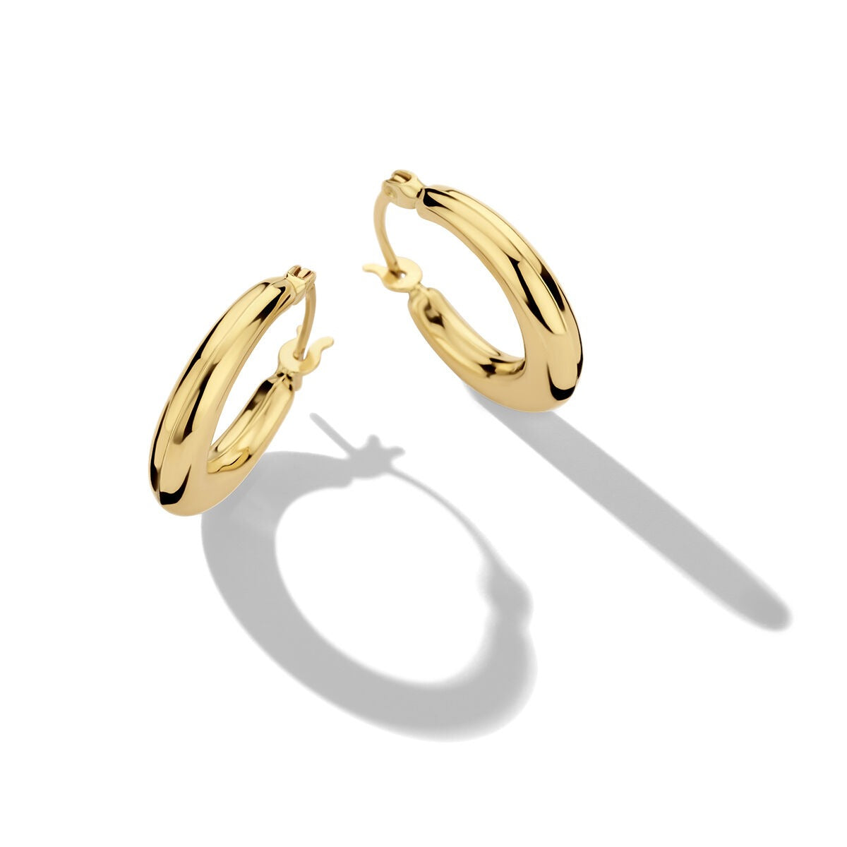 14 mm große Ohrhänger aus 14-karätigem Gelbgold mit glänzender Oberfläche