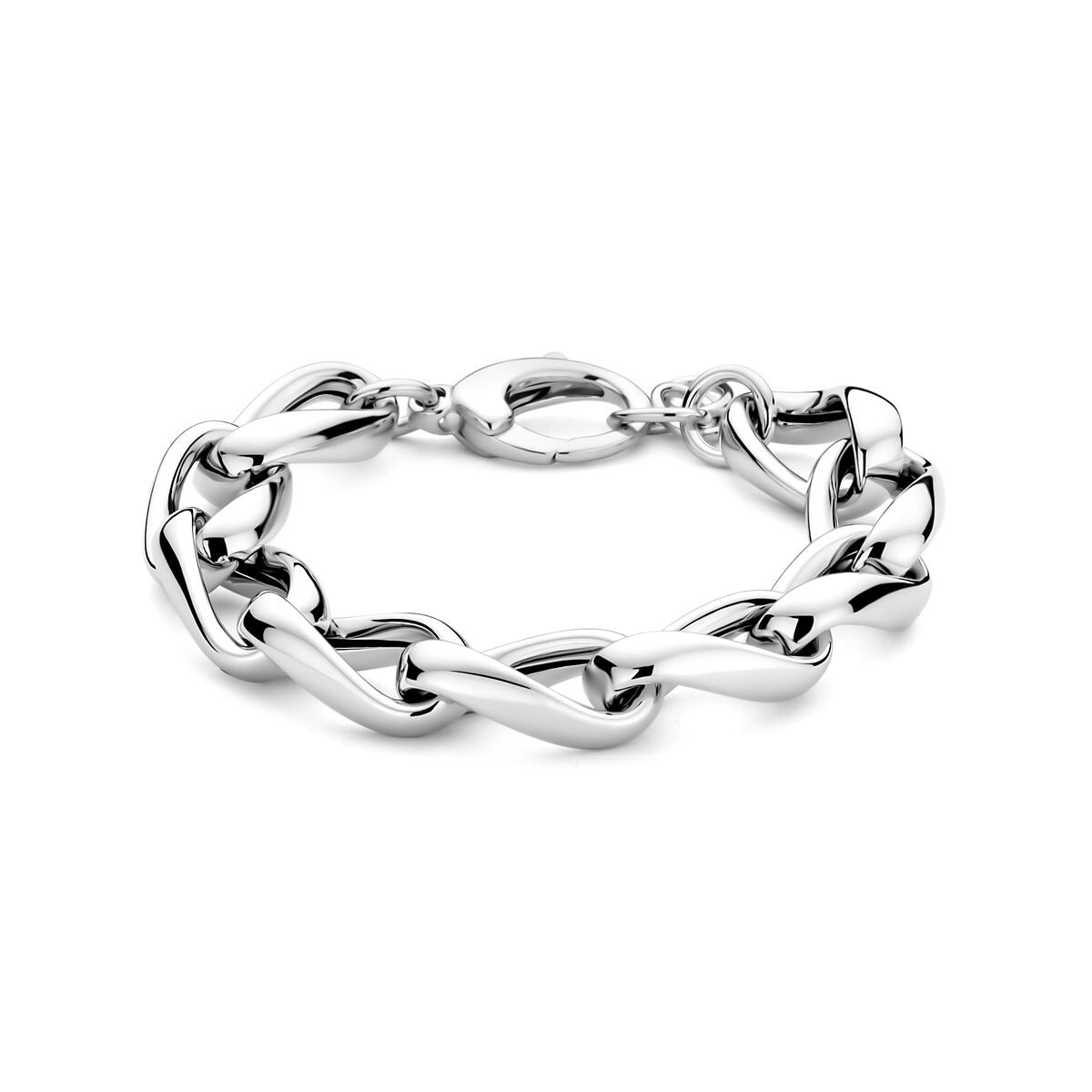 Silbernes Damenarmband mit rhodinierten, runden Gliedern von 12 mm, Länge 18 + 2,5 cm