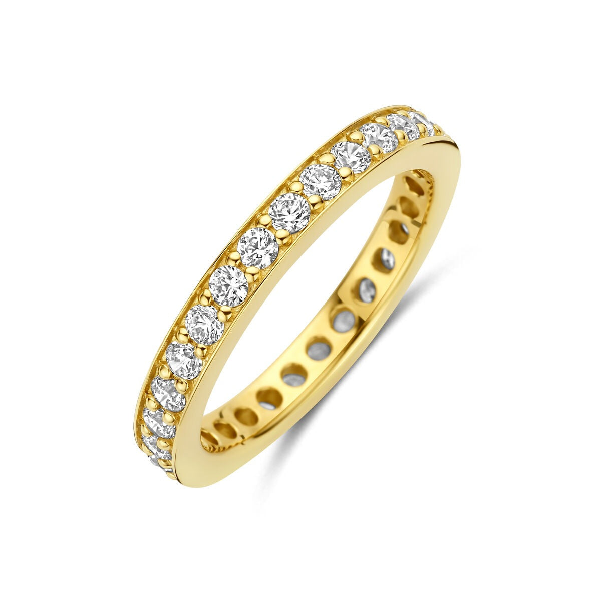 Vergoldeter 925er Silberring mit Zirkonia-Steinen, 2,9 mm breit, glänzende Oberfläche