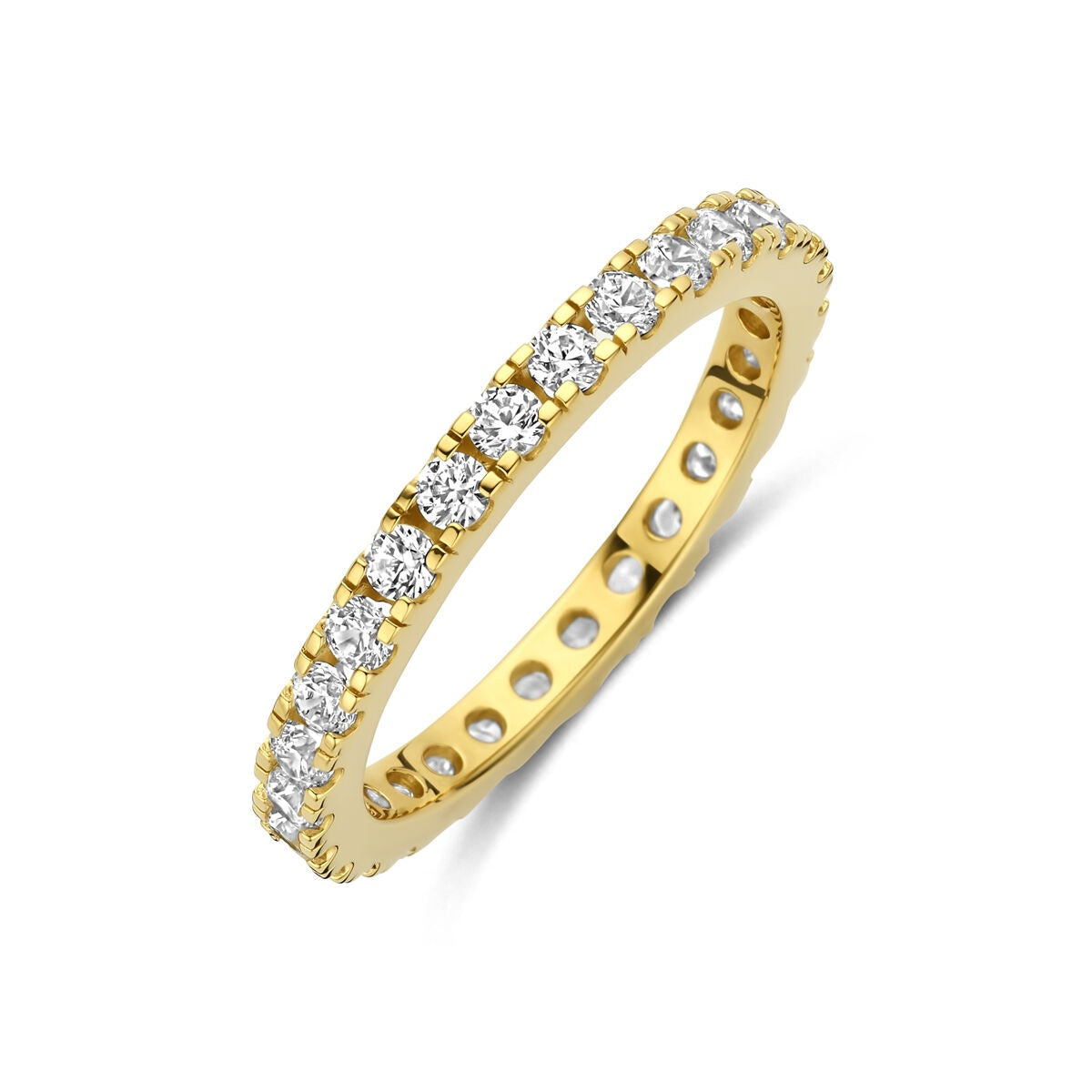 Vergoldeter 925 Silberring mit Zirkonia-Steinen von 2,2 mm in einer durchgehenden Reihe