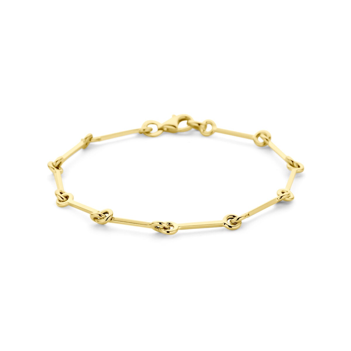 14k Goldenes Schakelarmband mit ovalen Gliedern und Knoten-Details