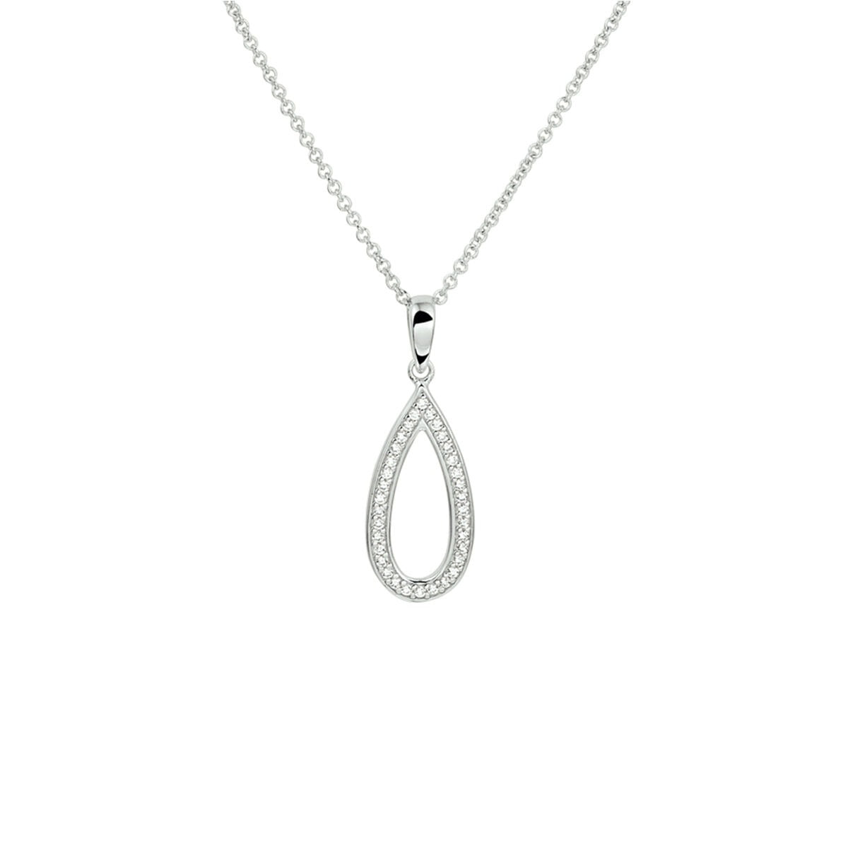 Halskette aus rhodiniertem Silber mit tropfenförmigem Zirkonia-Anhänger