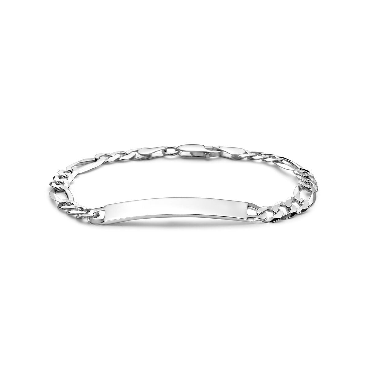 Silberne Herren-Graveurarmband mit flacher, ovaler Platte und Kettengliedern