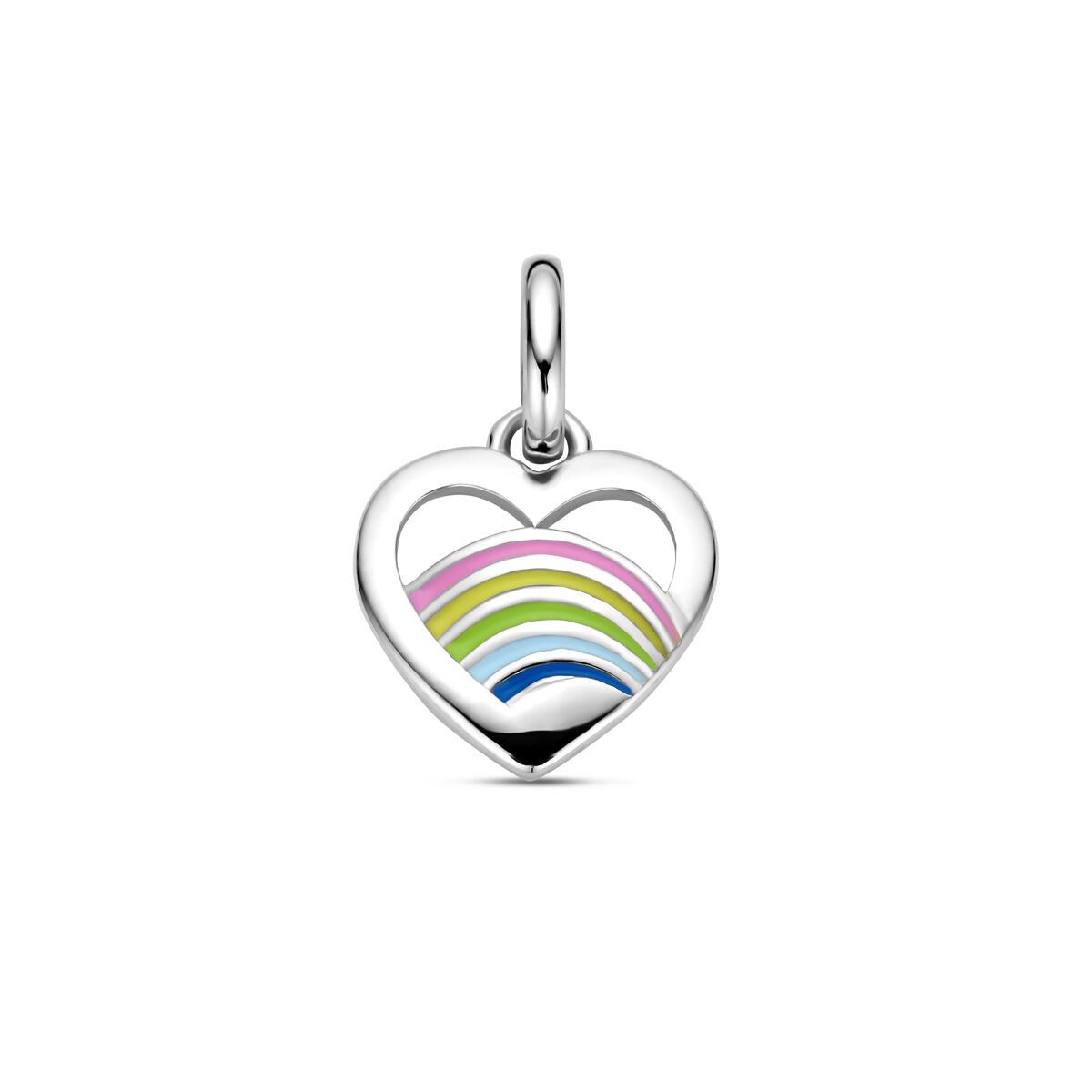 Herzanhänger aus Silber mit buntem Emaille-Muster in Regenbogenfarben