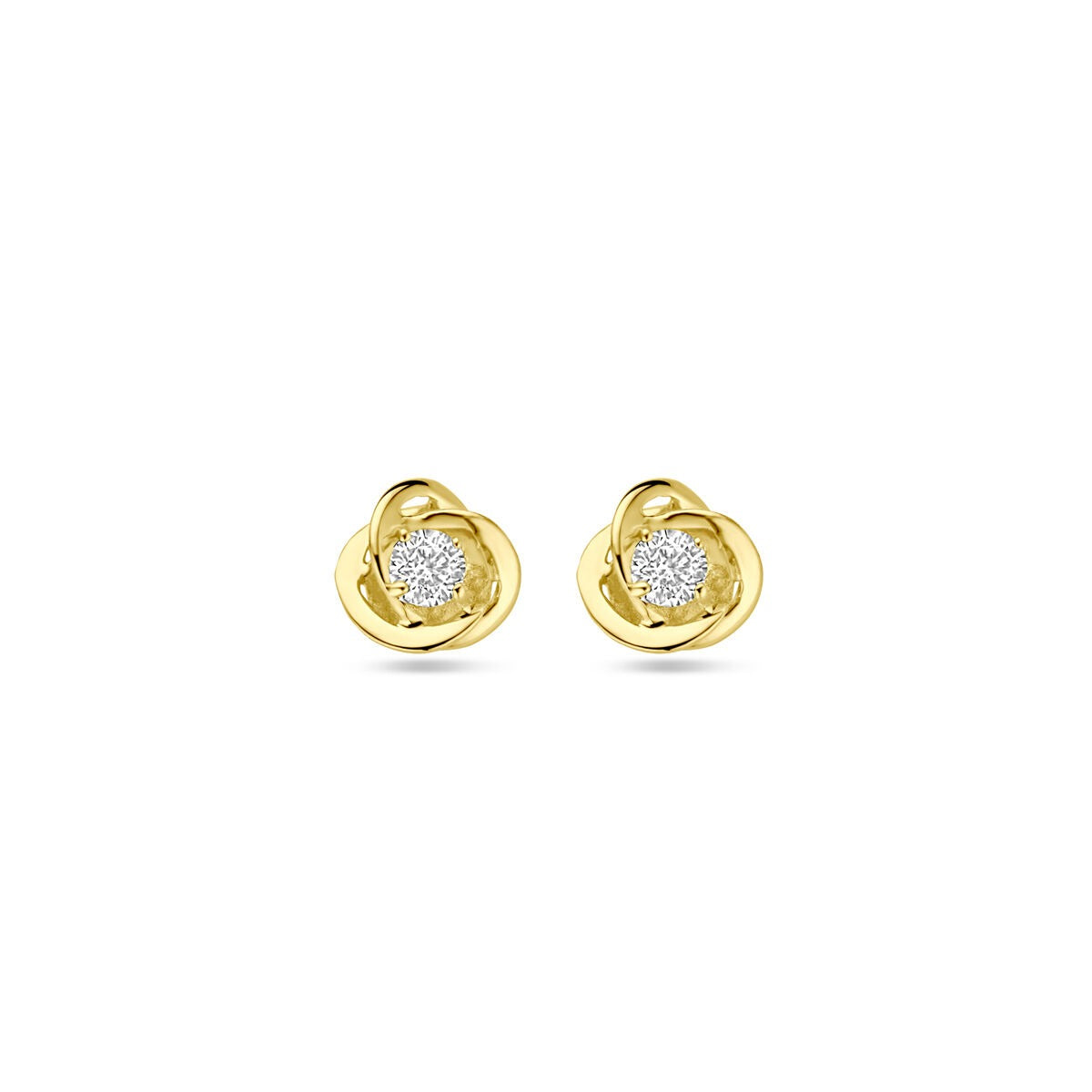 Ohrstecker aus 9 Karat gelbgold mit Zirkonia, Durchmesser 7 mm, in geschwungener Form