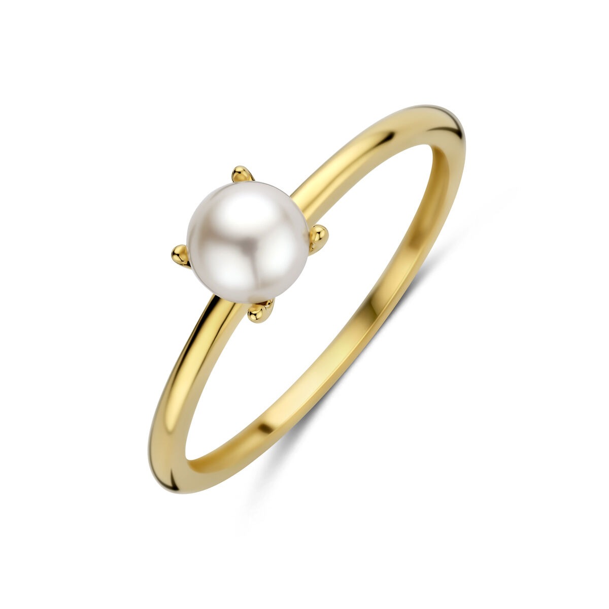 Damenring aus 14k Gelbgold mit einer 5 mm großen weißen Perle in der Mitte