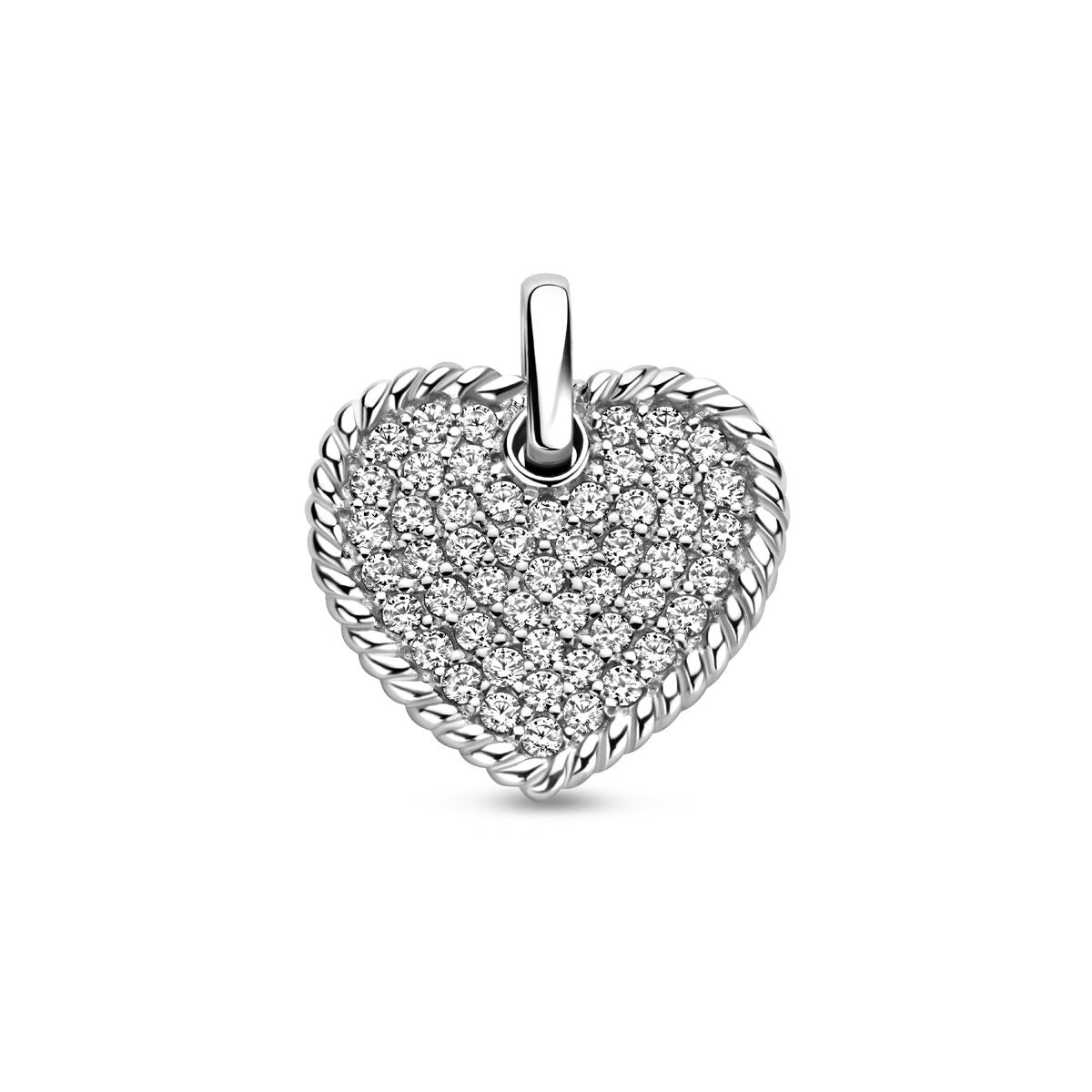 Herzanhänger aus Silber mit Zirkonia, rhodiniert, geflochtenem Rand und funkelndem Design