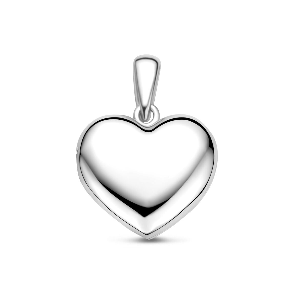 Herzförmiges Medaillon aus rhodiniertem 925 Silber mit glänzender Oberfläche