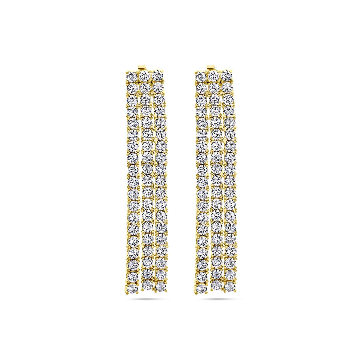 Vergoldete Silberohrringe für Damen mit Zirkonia, 60 mm lang, in goldfarbener Ausführung