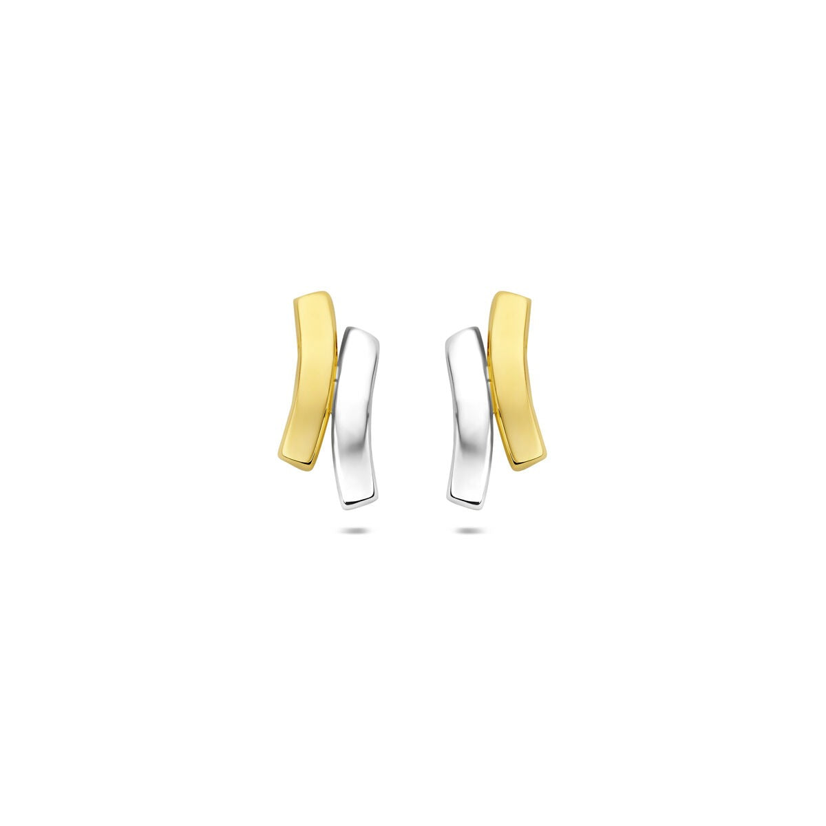 Bicolor Ohrstecker aus 9 Karat Gelb- und Weißgold in geschwungener Form