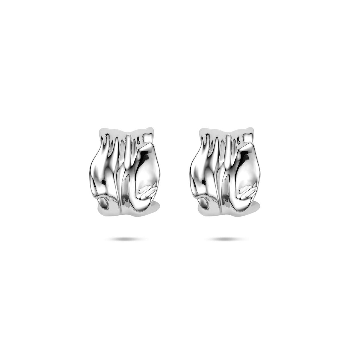 Zwei gerhodinierte Steckerohrringe aus 925 Silber mit geschwungener Form und glänzender Oberfläche