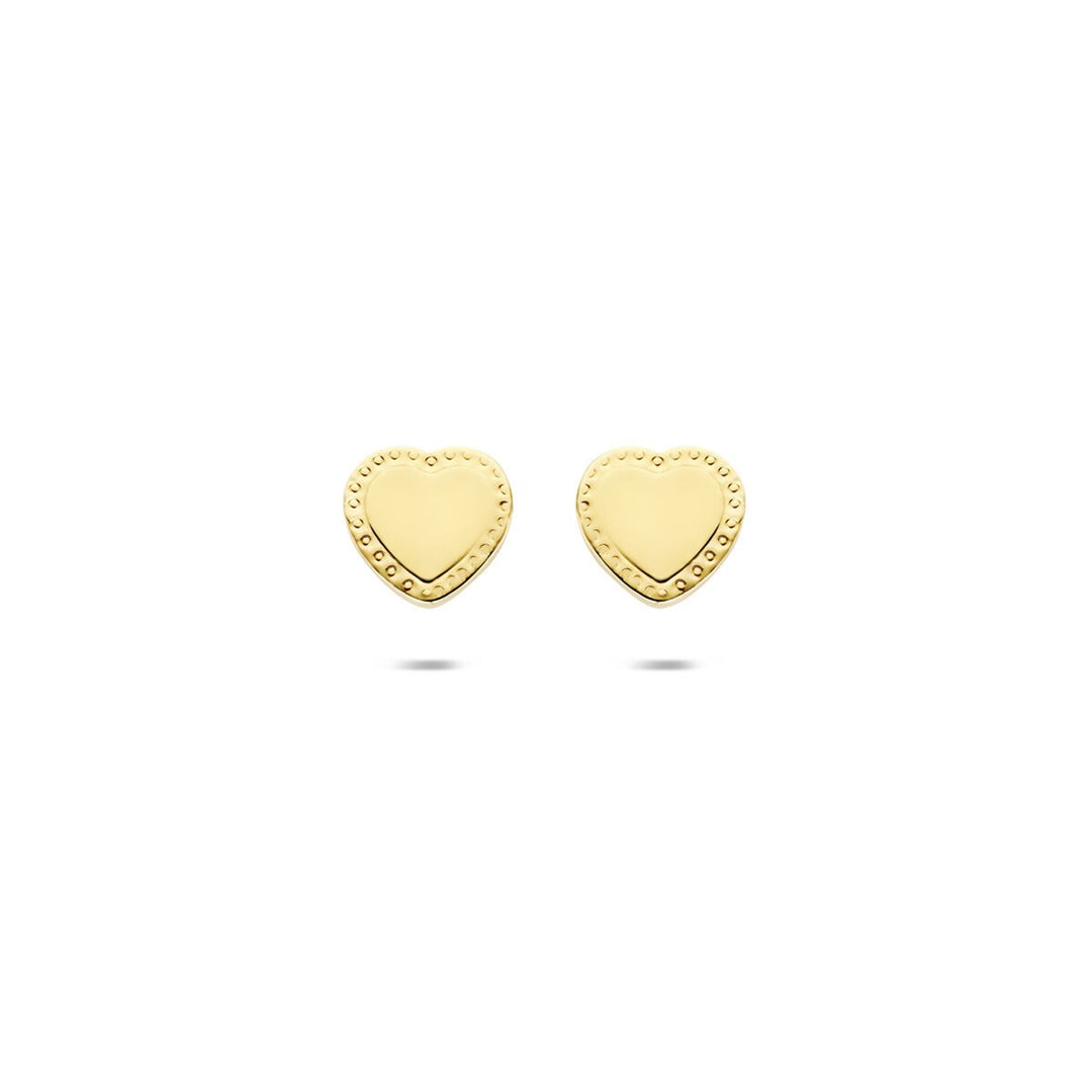 14k Geelgouden hartjes oorknoppen – Tijdloos liefdessymbool in miniatuurvorm