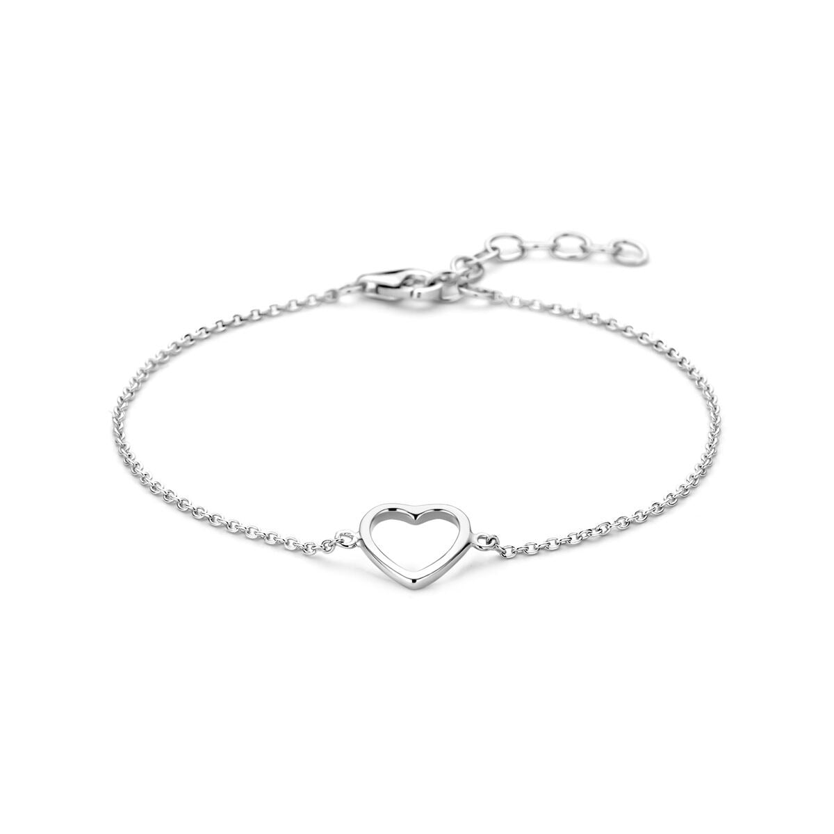 Armband aus rhodiniertem Silber mit offenem Herz und feiner Kette