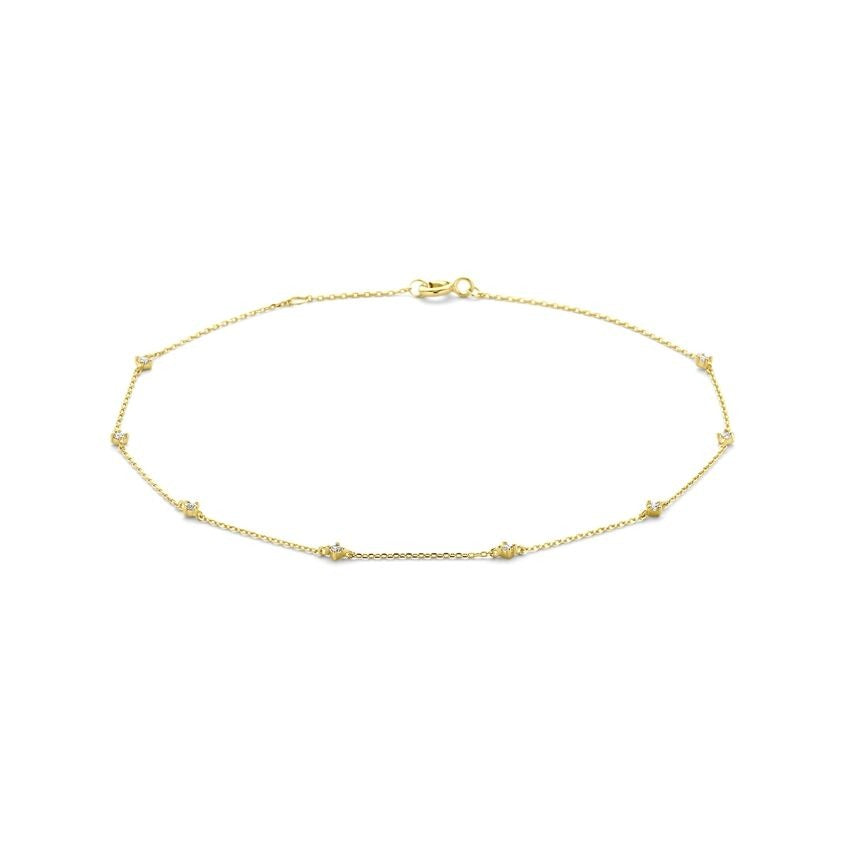 9k Gelbgoldenes Fußkettchen mit Zirkonia und filigranem Design