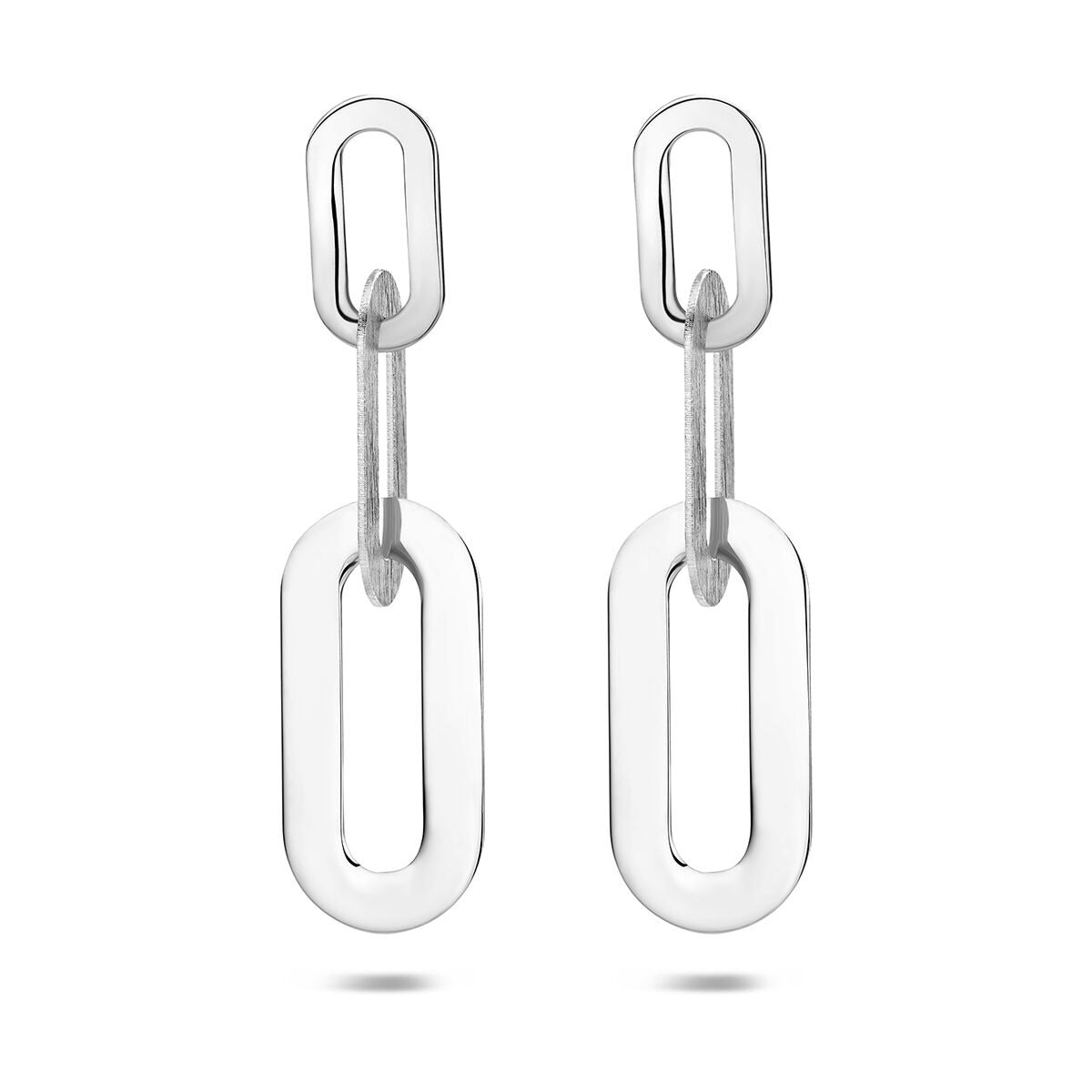Gerhodinierte Ohrringe aus 925 Silber in ovaler Form mit zwei verbundenen Gliedern