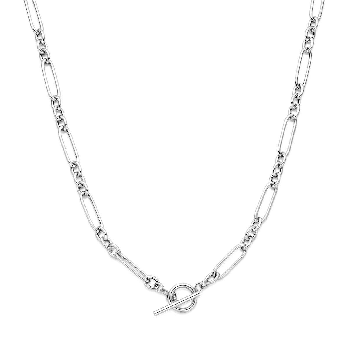 Kette aus rhodiniertem Silber mit Anker-Gliedern und einem T-förmigen Verschluss