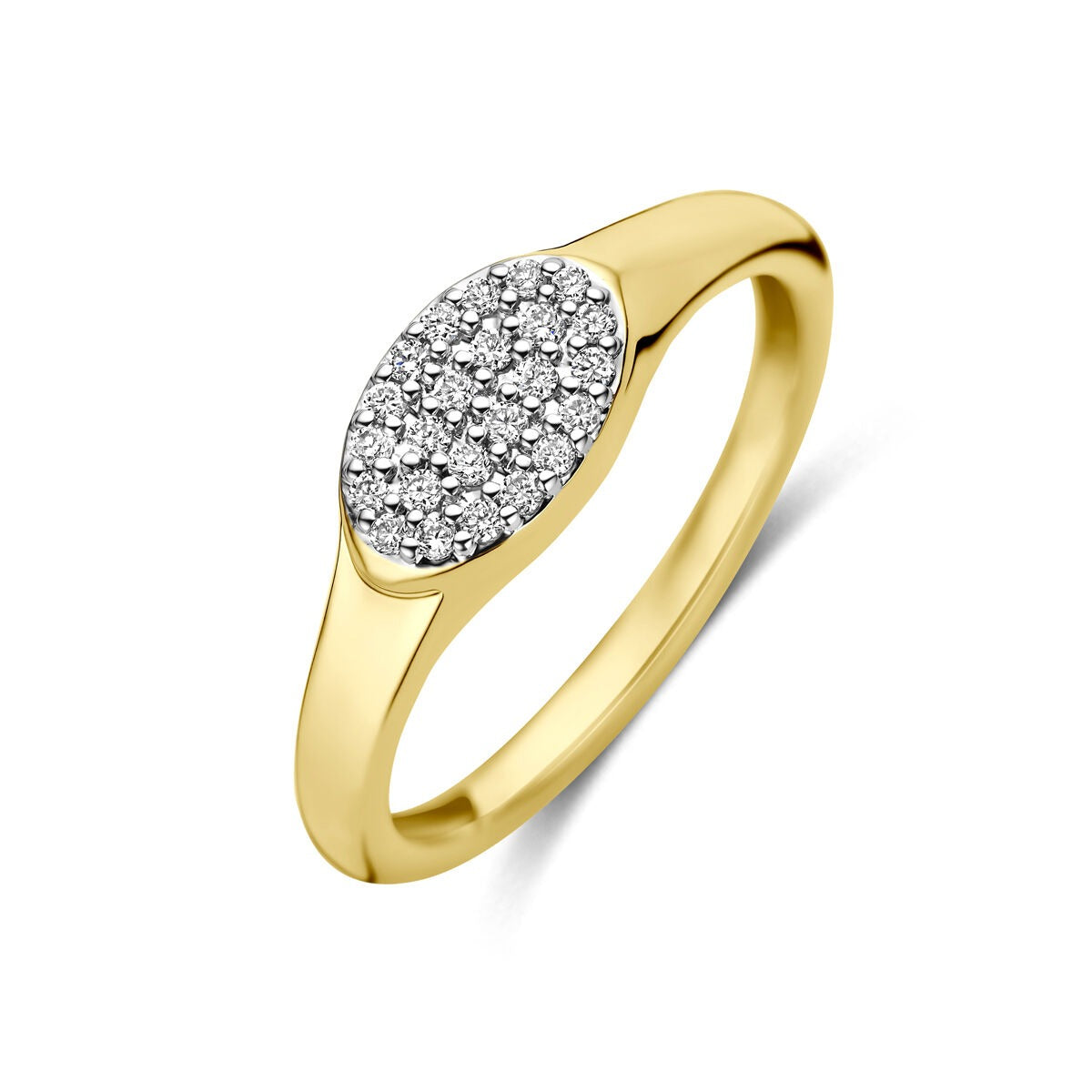 Ring aus 14k Gelbgold mit ovalem Kopf und besetzt mit lab-grown Diamanten