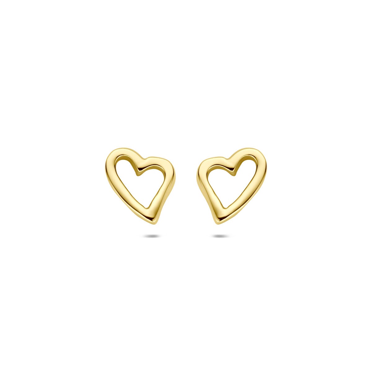 14k gelbgoldene Ohrstecker in Herzform mit einem Durchmesser von 10 mm