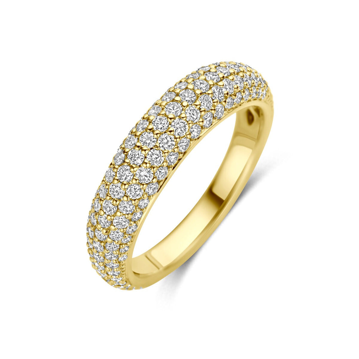 Ring aus 14k Gelbgold mit zahlreichen kleinen Diamanten auf der Oberfläche