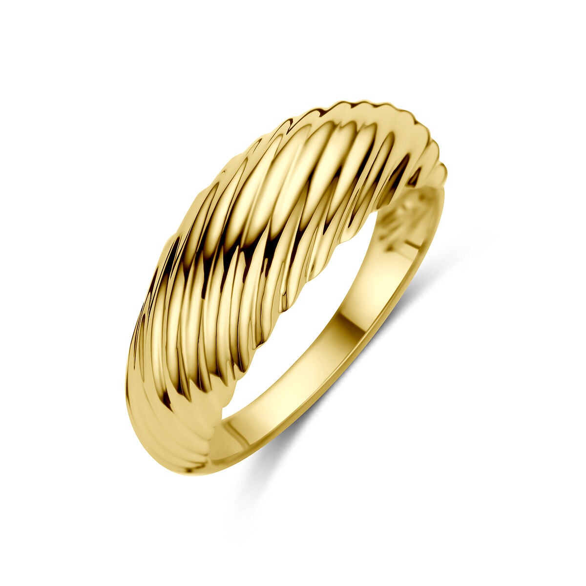 gedrehter Ring aus 9 Karat Gelbgold mit strukturierter Oberfläche