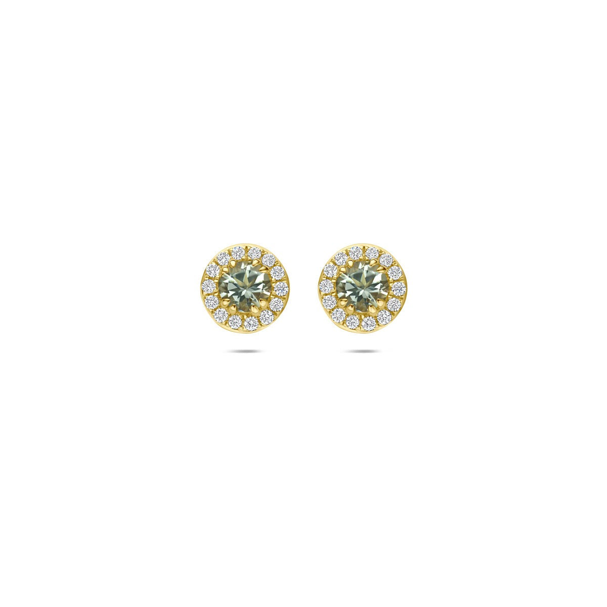 14k gelbgoldene Ohrstecker mit grünem Amethyst und lab-grown Diamanten im Pavé-Design