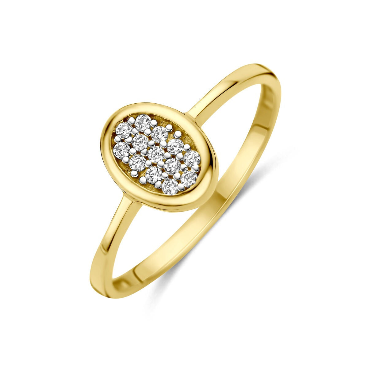 Ring aus 14k Gelbgold mit ovalem Pavé aus Zirkonia-Steinen