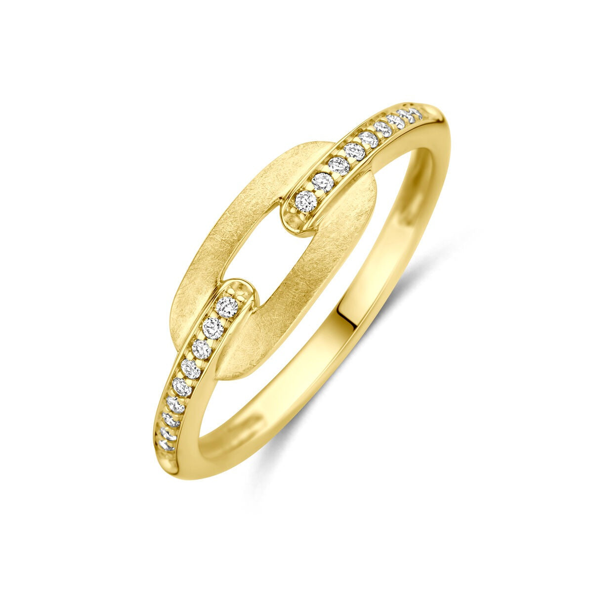 Damenring aus 14k Gelbgold mit 0,08 ct Diamanten und mattem sowie poliertem Finish