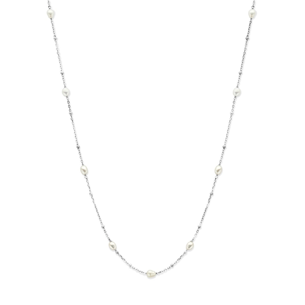 Gerhodiniertes 925 Silbercollier mit Perlen und feinen Gliederungen