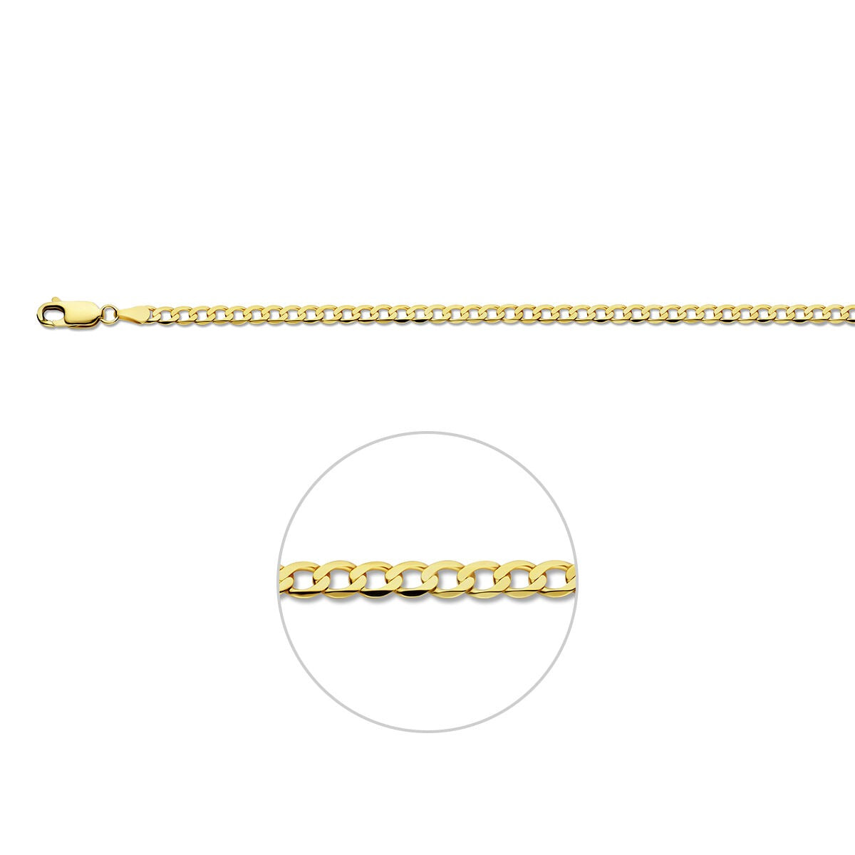 Gourmet-Armband aus 9k Gelbgold mit 3,3 mm breiten Gliedern und Karabinerverschluss