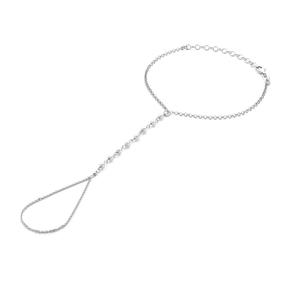 Silbernes Damenhandschmuck mit Perlen und Anker-Schließe in eleganter Form