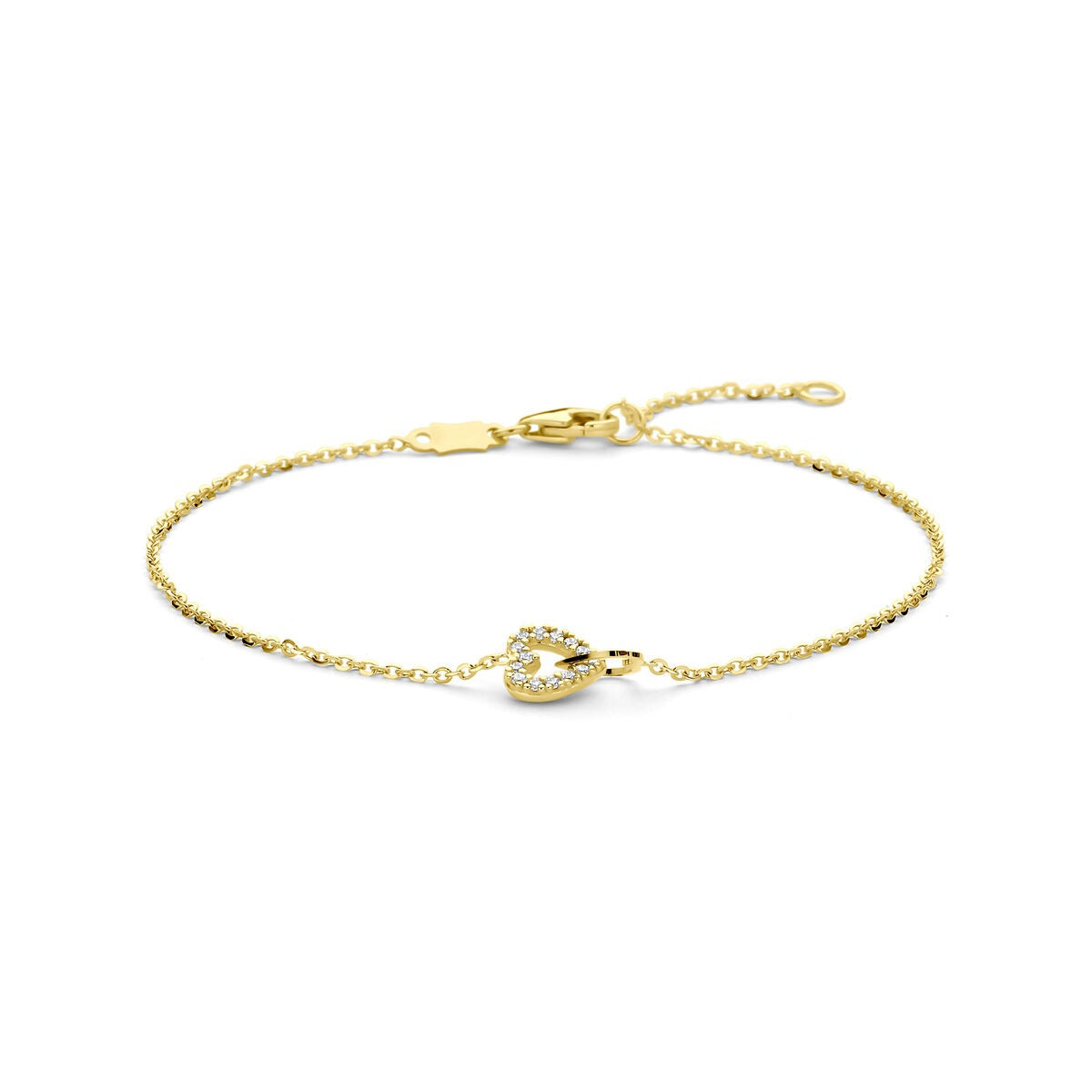 Armband aus 14k Gelbgold mit Herzanhänger und Zirkonia, feine Gliederkette