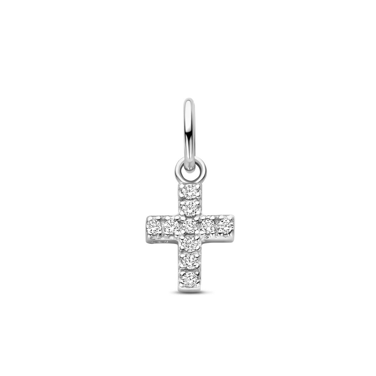 Silberner Kreuzanhänger mit Zirkonia, 15,5 mm groß