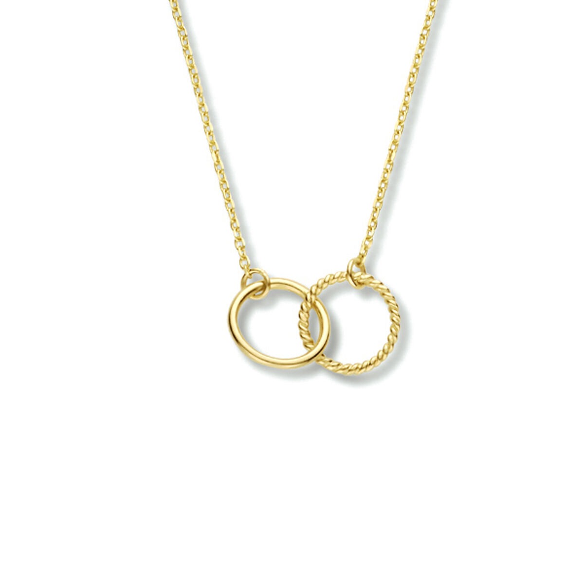 Damen Collier aus 9-karätigem Gelbgold mit zwei Ringen, einer glatt und einer mit Struktur
