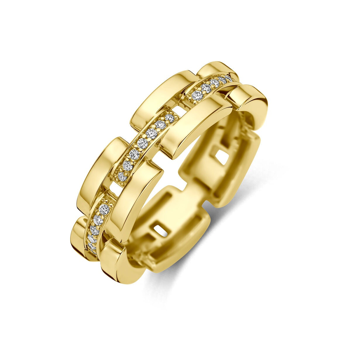 Ring aus 14k Gelbgold mit Diamanten in einer modernen, geschwungenen Form