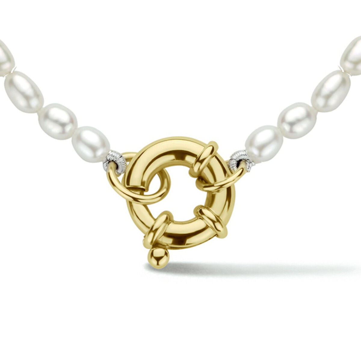 Kette aus 14k gelbem Gold mit Perlen und einem Federringverschluss