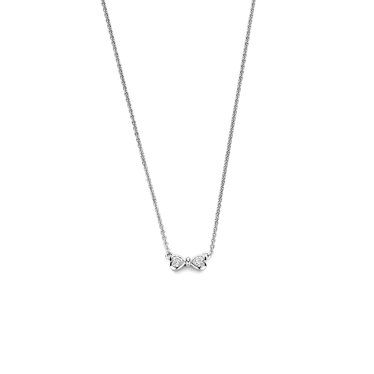 Silberne Kette mit herzförmigem Detail und Zirkonia, Länge 42-45 cm