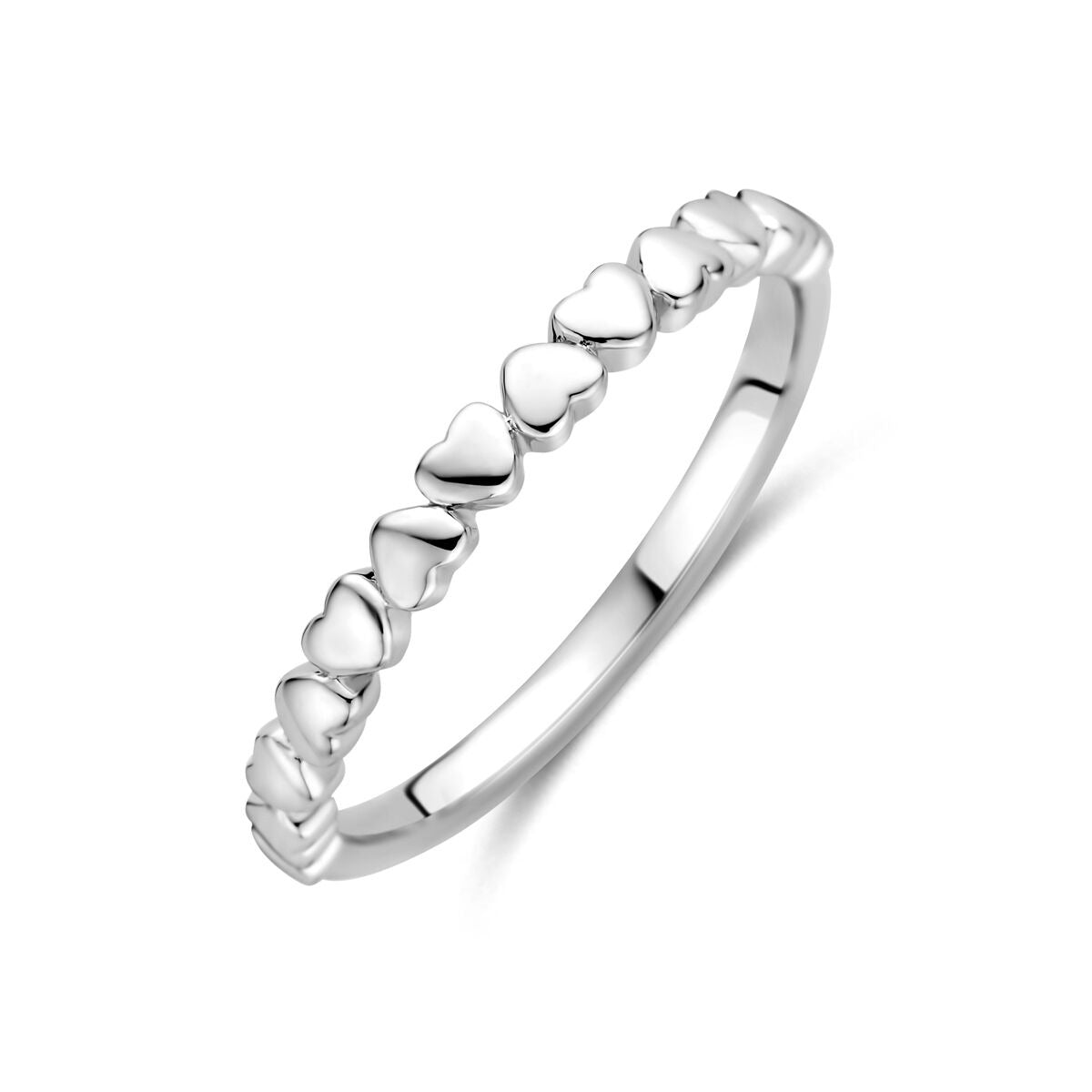 Ring aus rhodiniertem 925 Silber mit Herzchen-Design entlang des Rings
