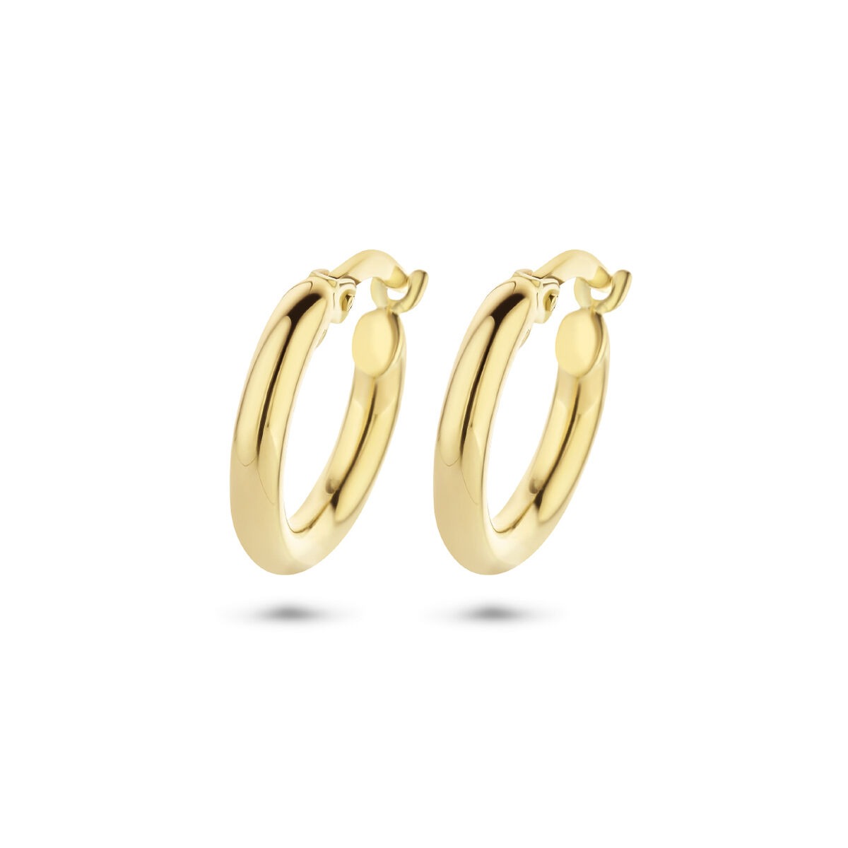 14k goldene Creolen mit runder Form und glänzender Oberfläche