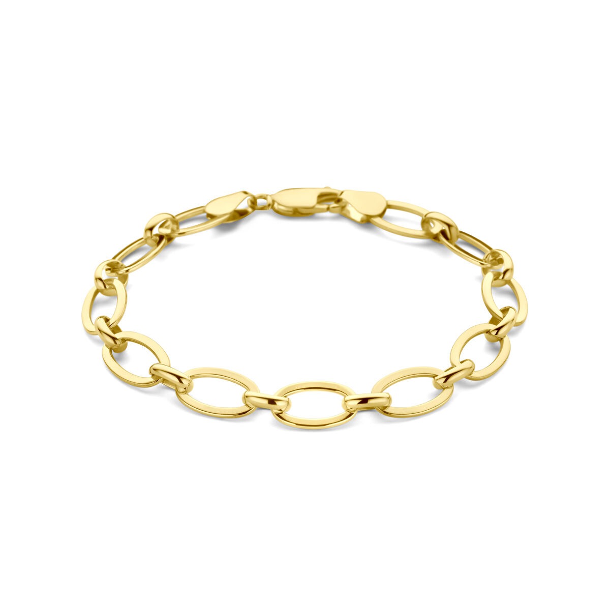 14k gelbgoldene Armband mit silberner Mitte und ovalen Gliedern