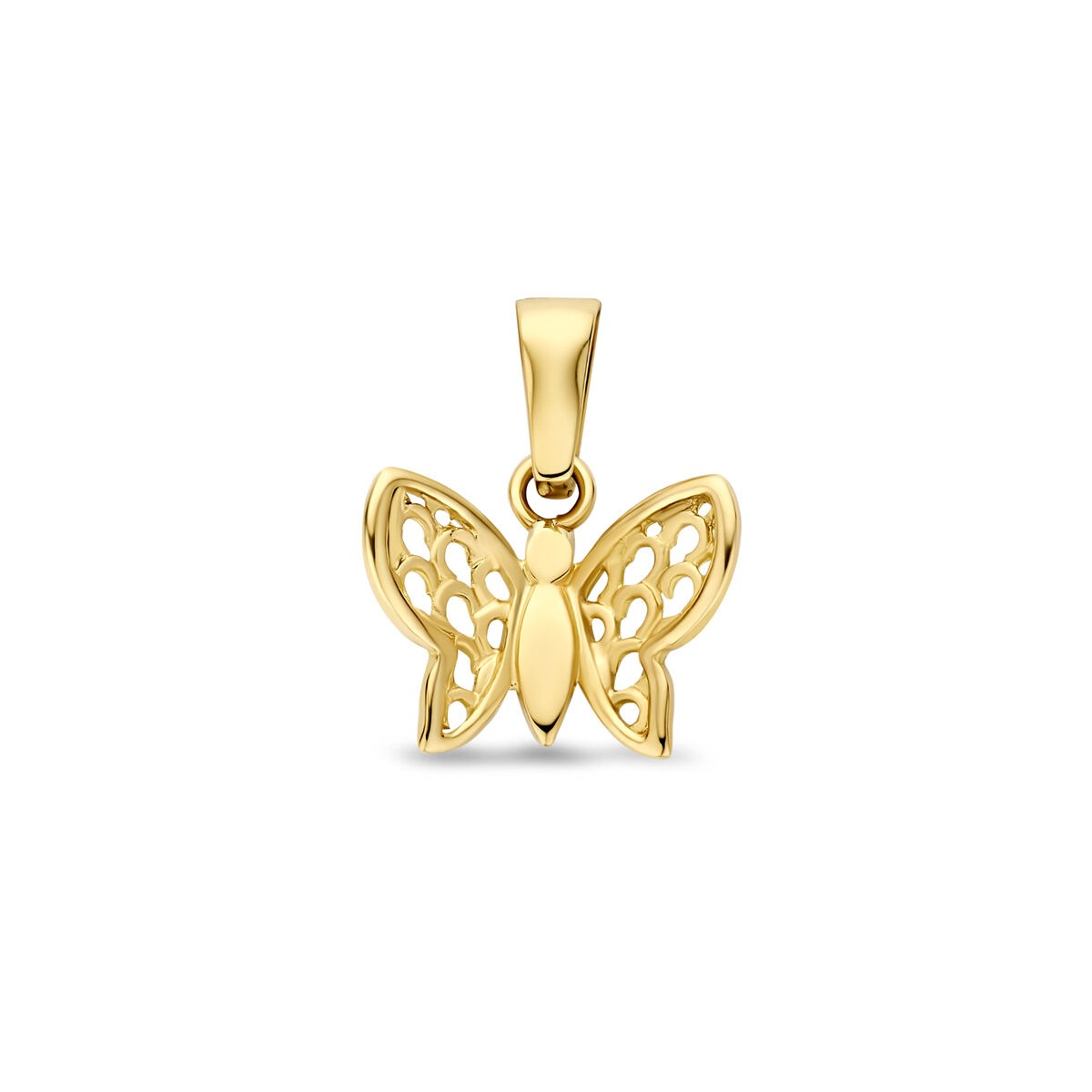 Anhänger in Form eines Schmetterlings aus 9 Karat Gelbgold mit filigranem Design