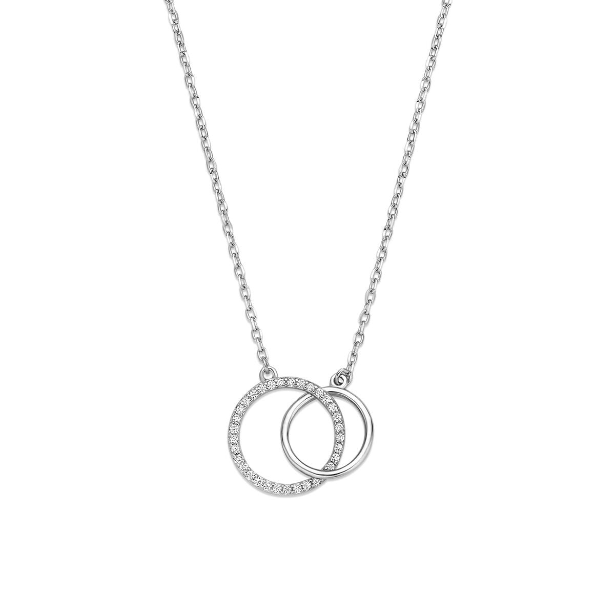 Halskette aus rhodiniertem Silber mit zwei Ringen, einer mit Zirkonia-Steinen besetzt