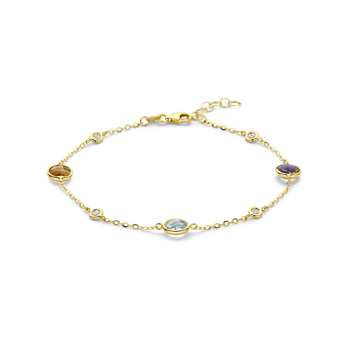 Armband aus 14k Gelbgold mit Citrin, Amethyst, Topas und Diamant in ovaler Form