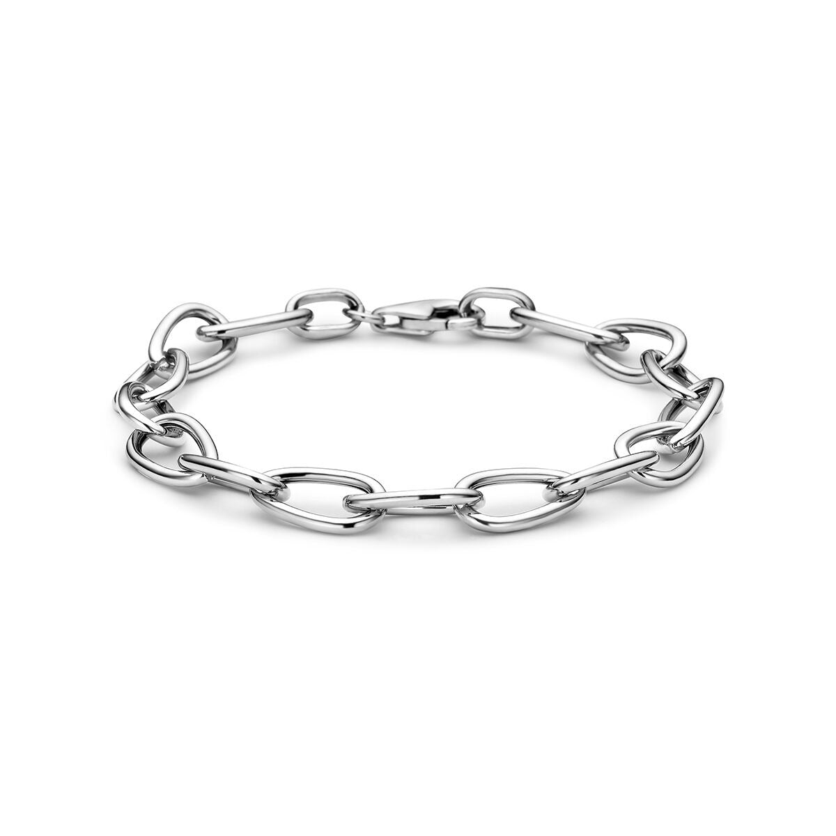 Ankerarmband aus rhodiniertem 925 Silber mit ovalen Gliedern und Karabinerverschluss