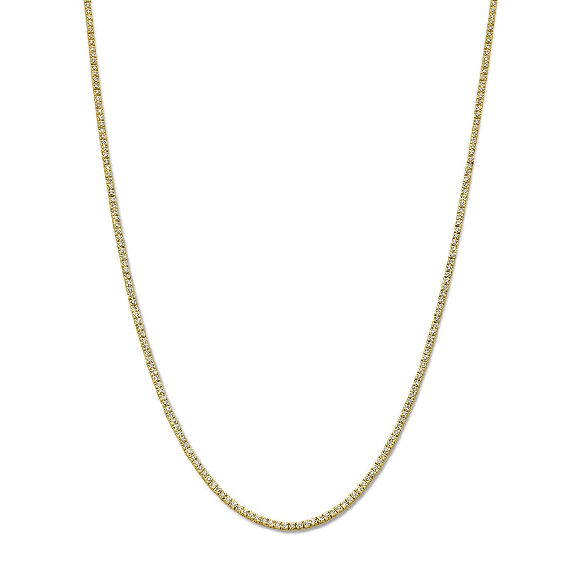 14k gelbgoldenes Tennis-Collier mit Diamanten, insgesamt 3,00 ct, feine Gliederkette