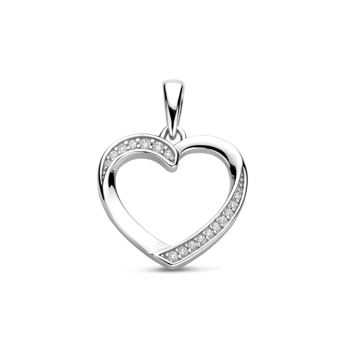 Hänger in Herzform aus rhodiniertem Silber 925 mit Zirkonia, 21 mm groß