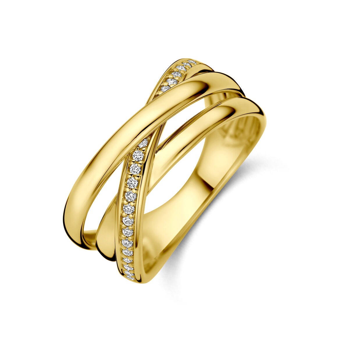 Allianzring aus 14k Gelbgold mit 0,15 ct Diamanten und geschwungenem Design